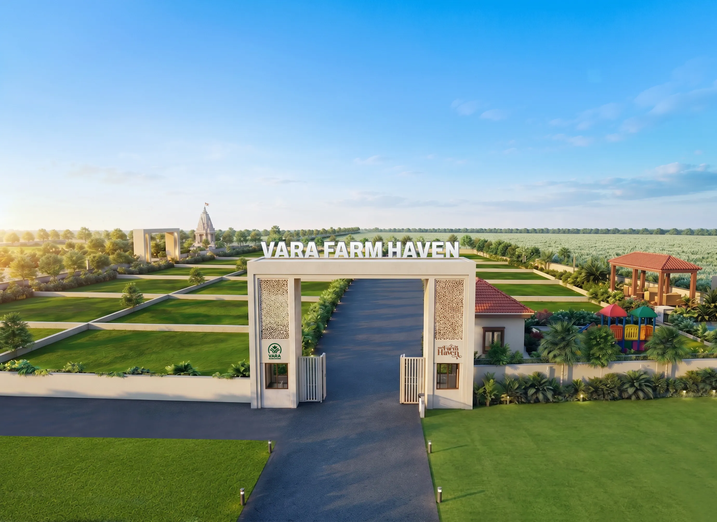 Grand Entrance Arch and Main Boulevard at Vara Farm Haven